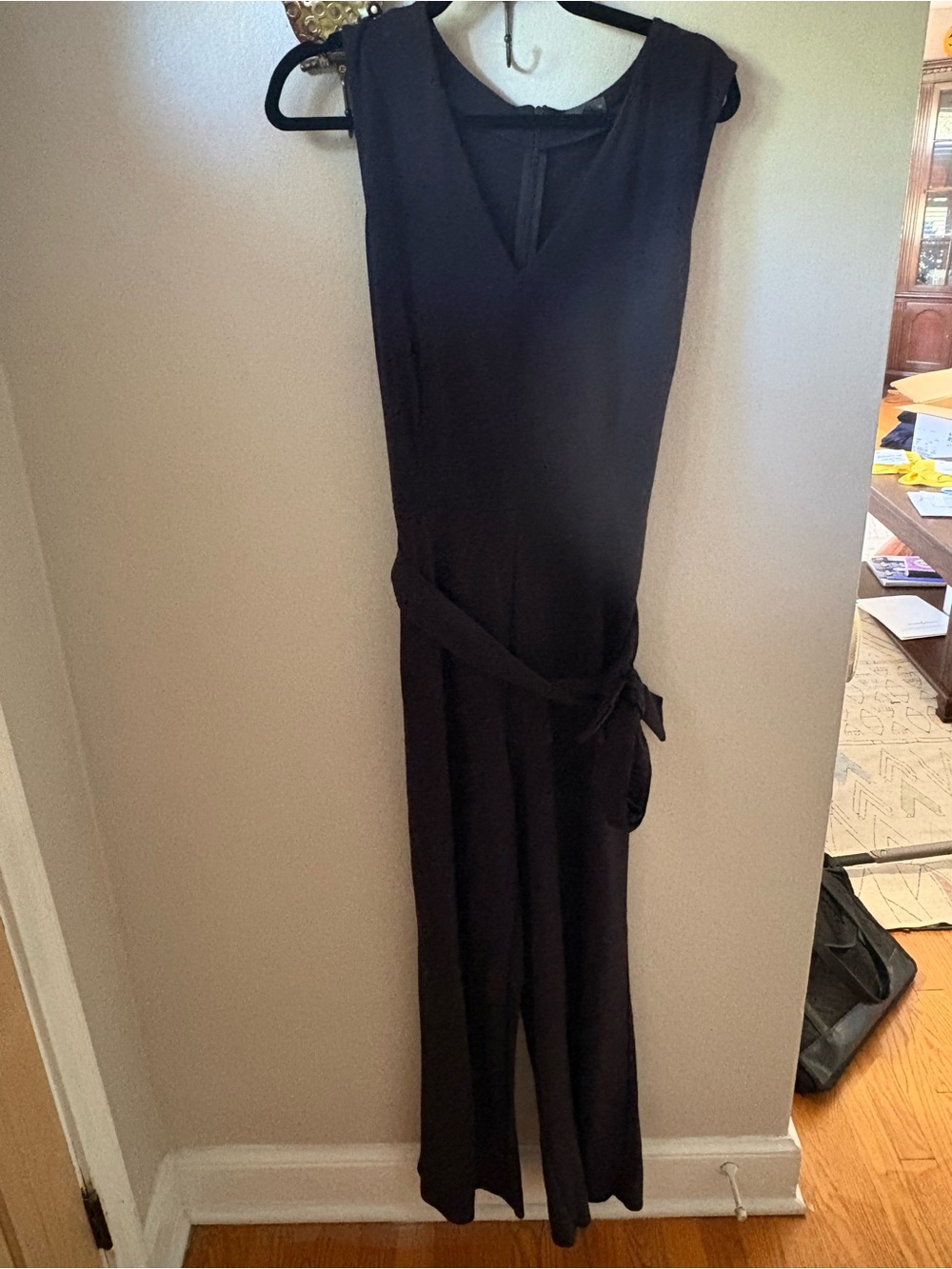 Sleeveless navy Jumpsuit with Waist Tie